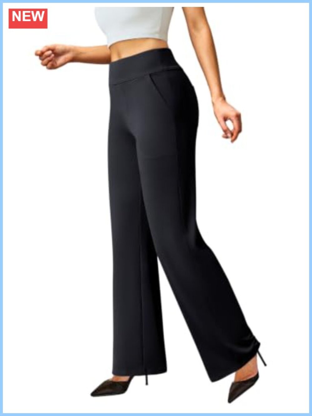 Wide Leg Dress Pants Stretchy Pull On Work Slacks